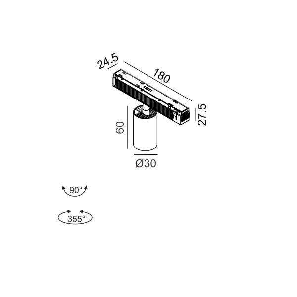 Трековый прожектор IN_LINE TUB S A 60, 2700K (хром - чёрный)