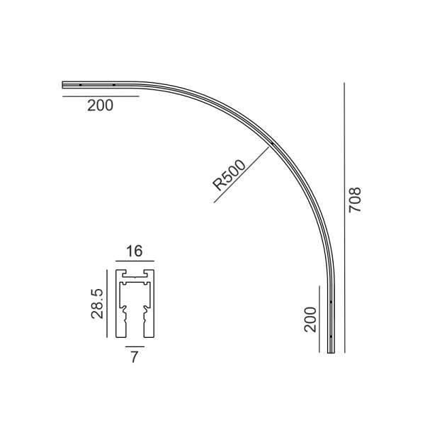 Накладний/підвісний радіальний кут MICRO_LINE RADIAL S 90 для шинопроводу 14.Sx00, 90deg, R500mm, 708x708mm
