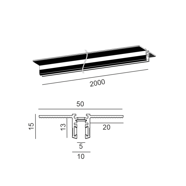 Шинопровід вбудований PICO_LINE TRACK R 2000 мм