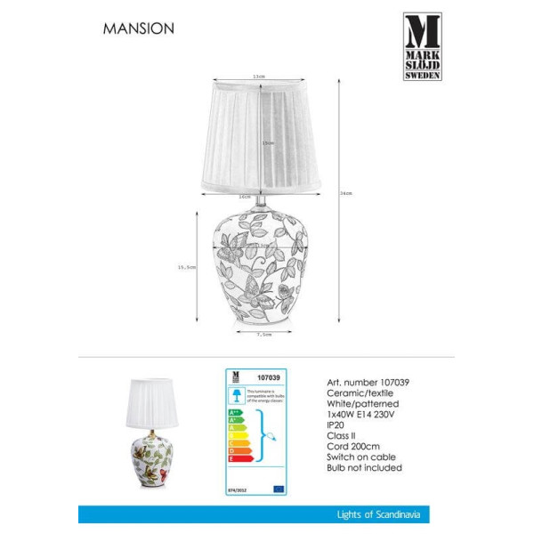 Настольная лампа Markslojd MANSION 107039