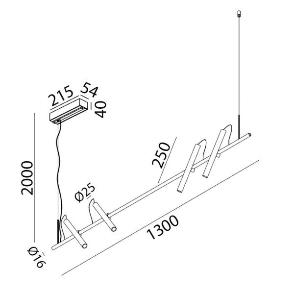 POINTER SUSP BASE, L1300mm, H250mm, d25mm, 4х5.4W LED, 3000К, черный/светлое золото (10.1301.6.930.BK/CG)